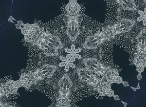 Abstract font art in navy blue and white, by Leah Brown, 2019.